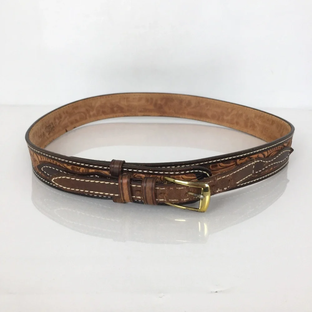 Tony Lama Tooled Leather Western Belt Brown Men’s Size 36 Cowboy Southwest